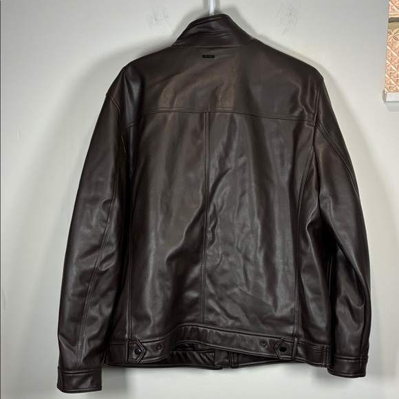 Calvin Klein Dark Brown Faux Leather Moto Jacket - Picture 8 of 16